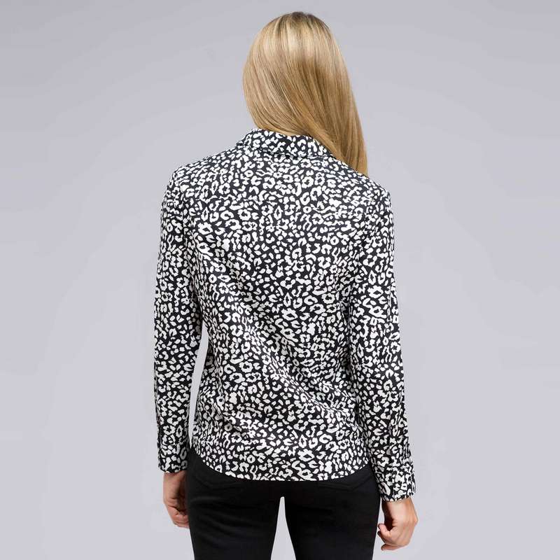 Long Sleeve Classic Button Front Shirt, Black & Sugar, large image number 1