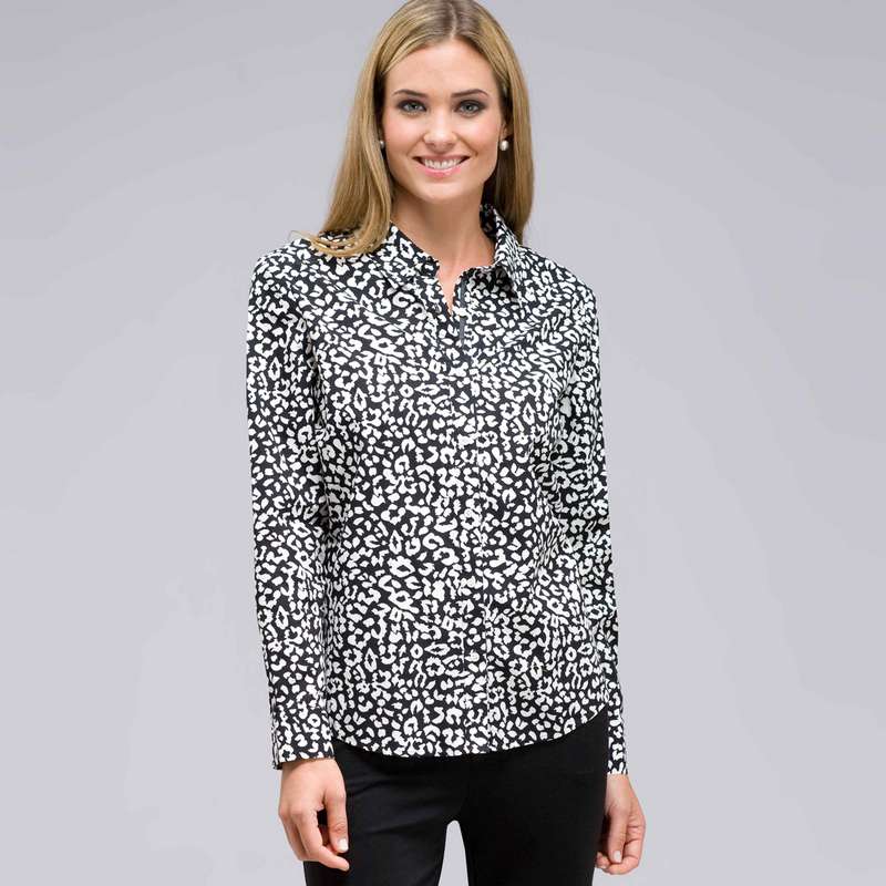 Long Sleeve Classic Button Front Shirt, Black & Sugar, large image number 0