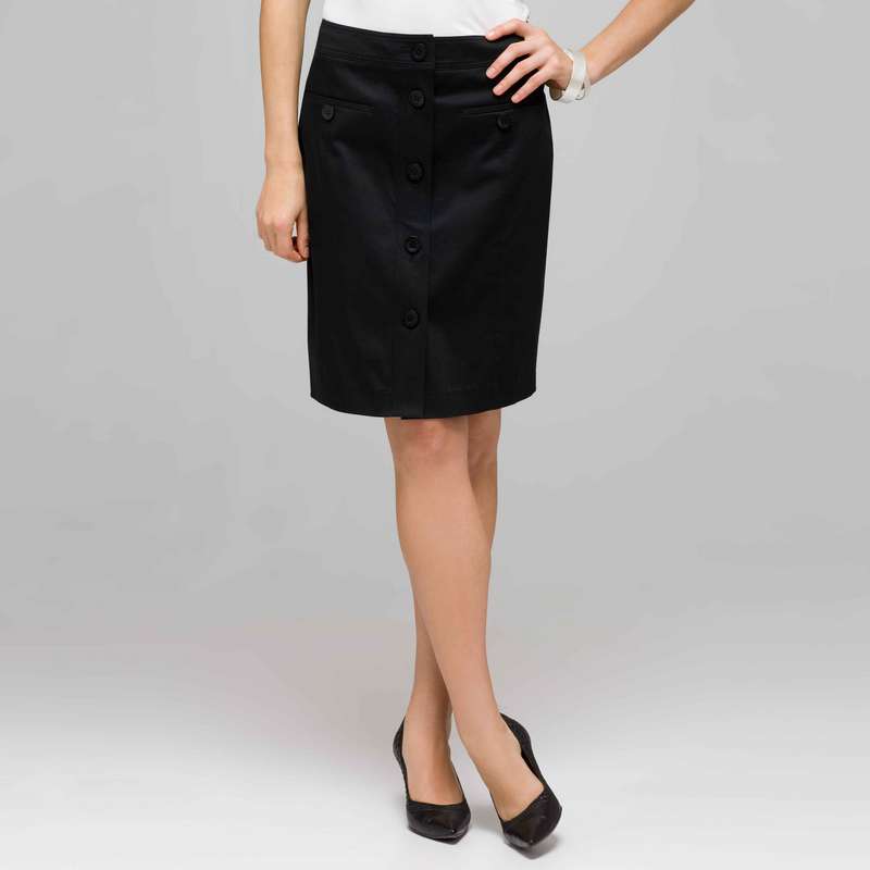 Button Front Skirt, Black, large image number 0